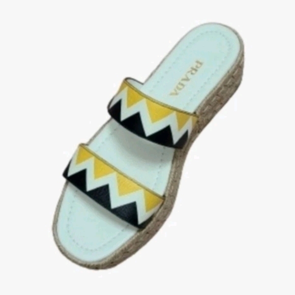 PRADA Zig Zag Saffiano Leather Espadrille Sandals Slip On Slide Wedge EU39/US8.5 - Picture 8 of 14
